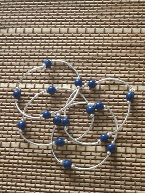 Four Blue Beaded Silver-Tone Stretch Bracelet Set - Women Jewelry